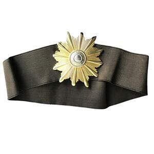 Vintage 27"‎ Belt Black Gold Sunburst Hook Closure Wide Elastic Band Old Money